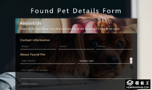 流浪宠物登记表单响应式网页模板